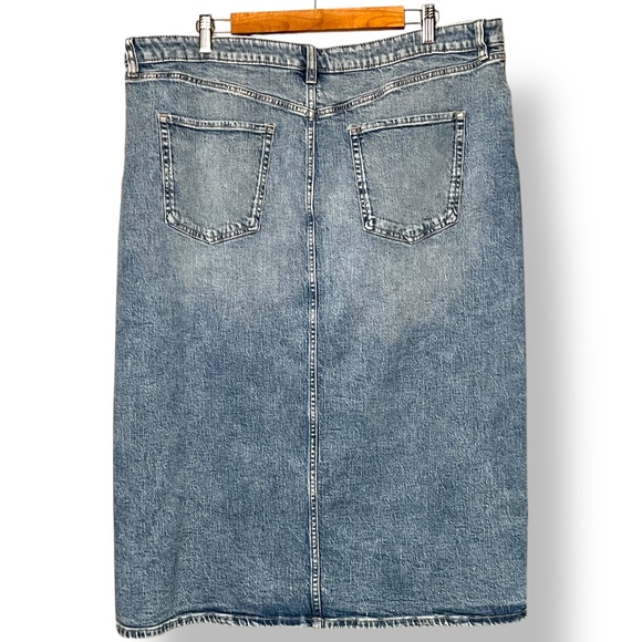 R JEANS Cotton Blend Split Front 5 Pocket Denim Midi Skirt Med Wash US Sz 36 - Picture 3 of 8